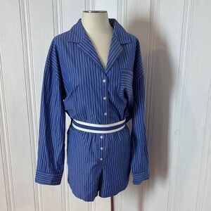 NWT Caroline Constas Cobalt Blue Pinstripe Pajama Set - Size XL